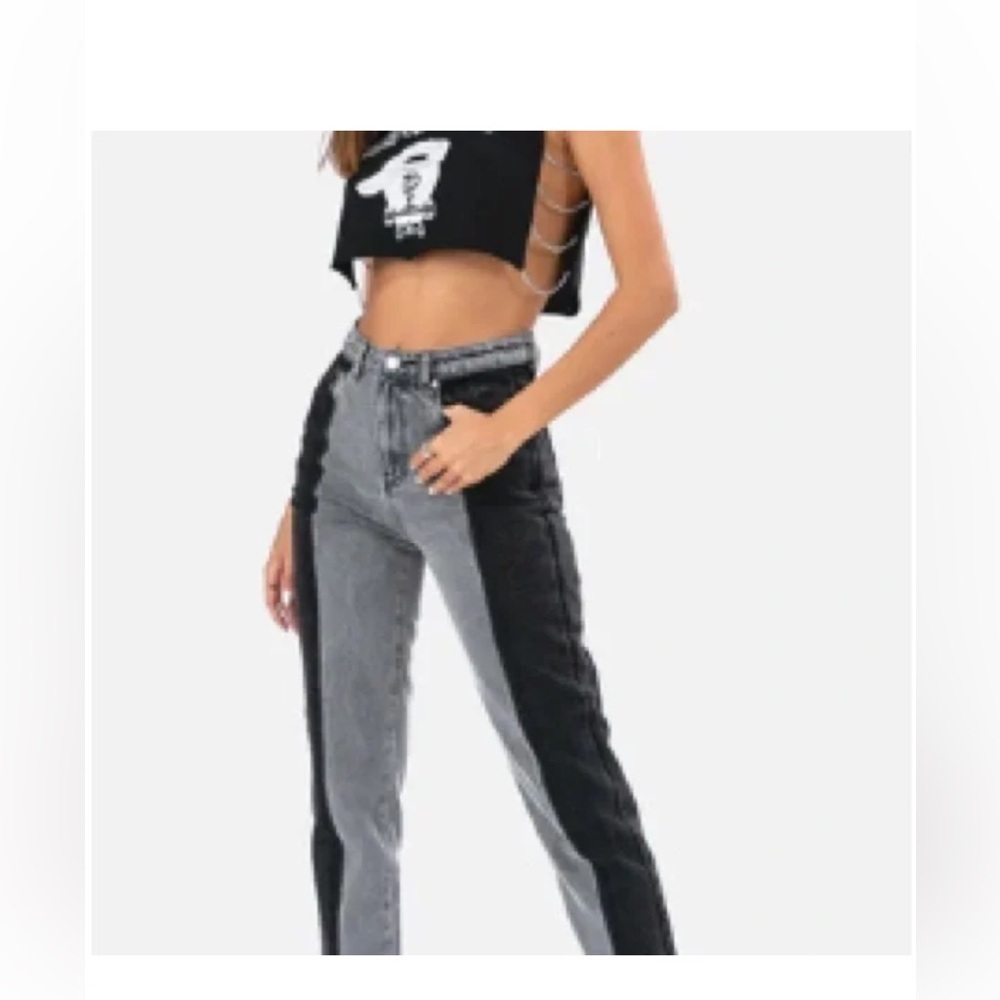 NWT Adika statement jeans high waisted cropped two toned size large